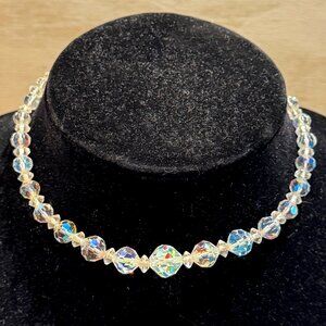 Iridescent Aurora Borealis AB Graduated Crystal Faceted 16" Necklace VTG Laguna